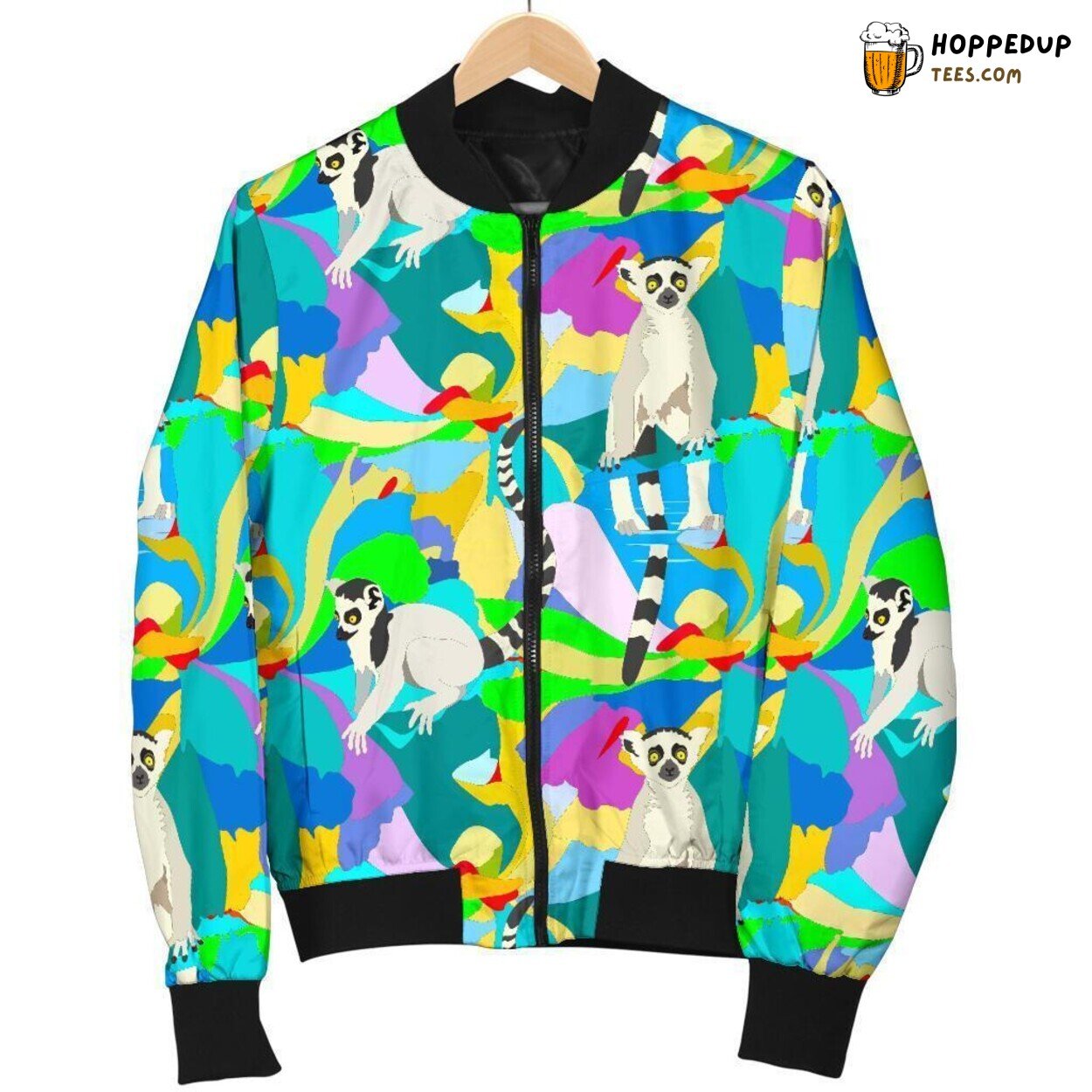 Vibrant Lemur Colors Men’s Bomber Jacket Unique Pattern Design Display Tribute
