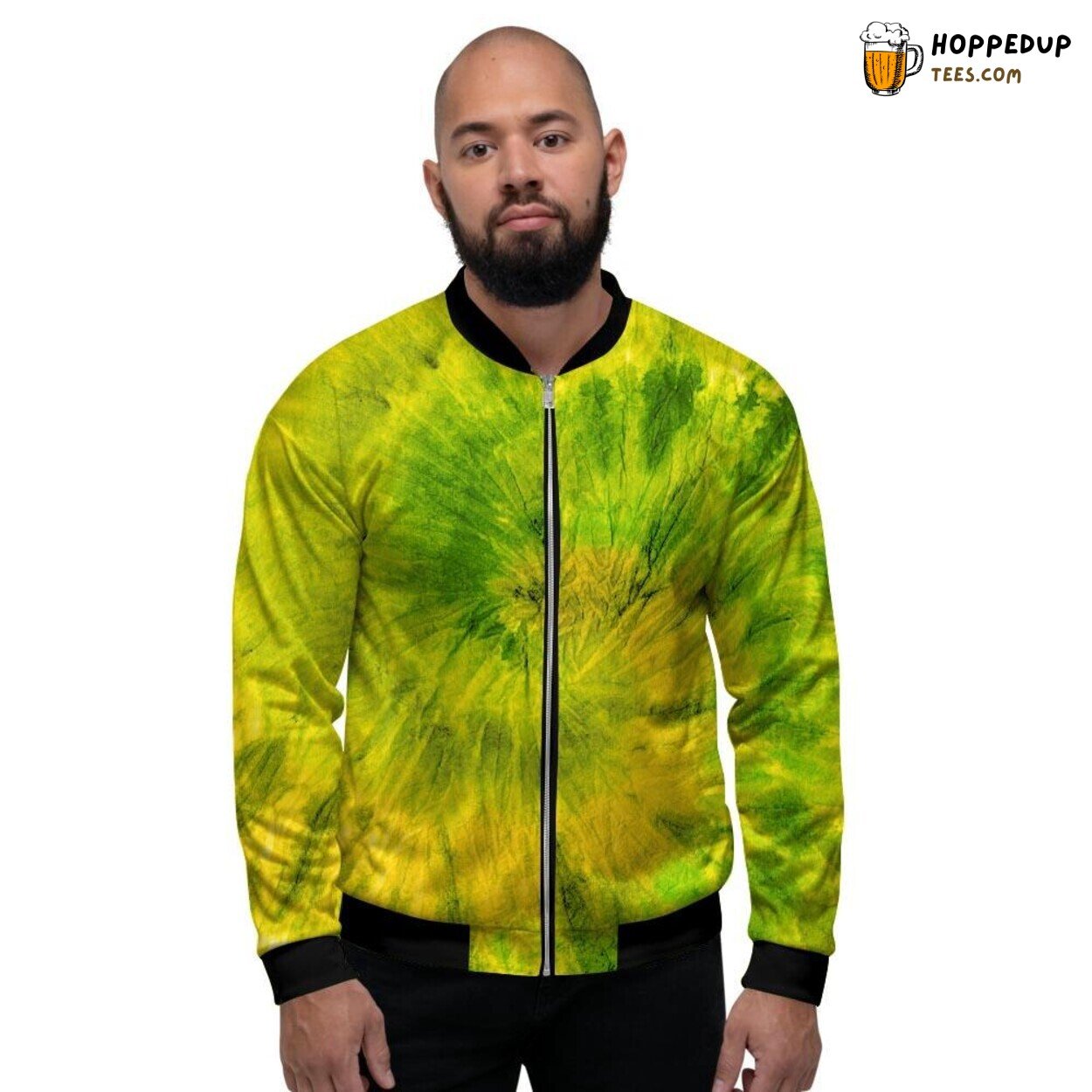 Vibrant Lime Green Tie Dye Pattern Men’s Bomber Jacket Retro Color Burst