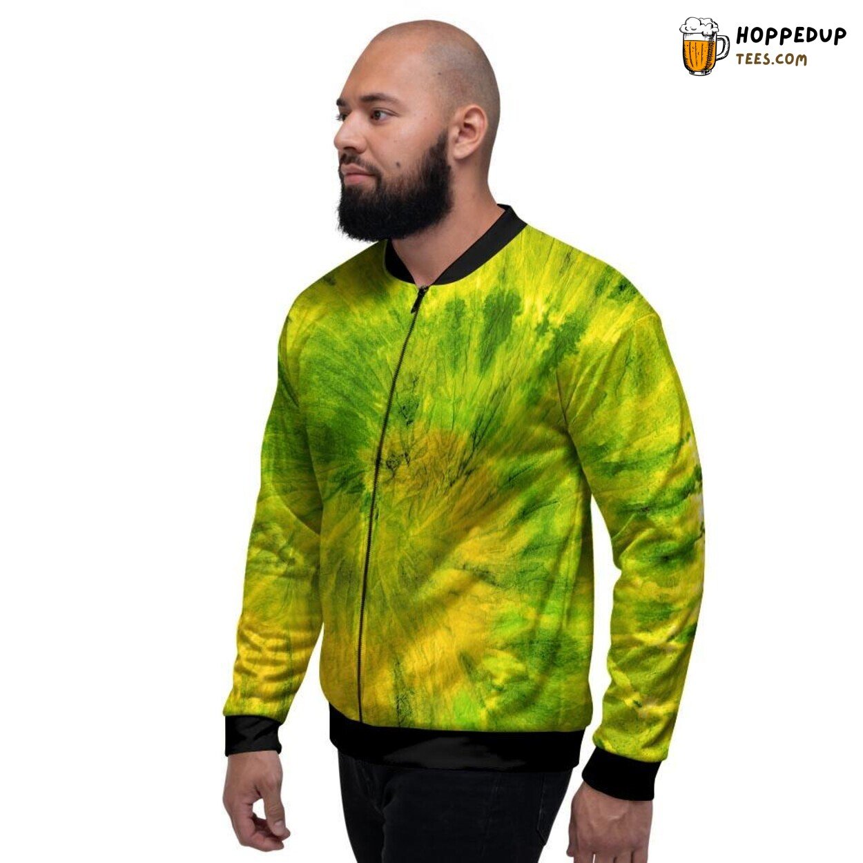 Vibrant Lime Green Tie Dye Pattern Men’s Bomber Jacket Retro Color Burst