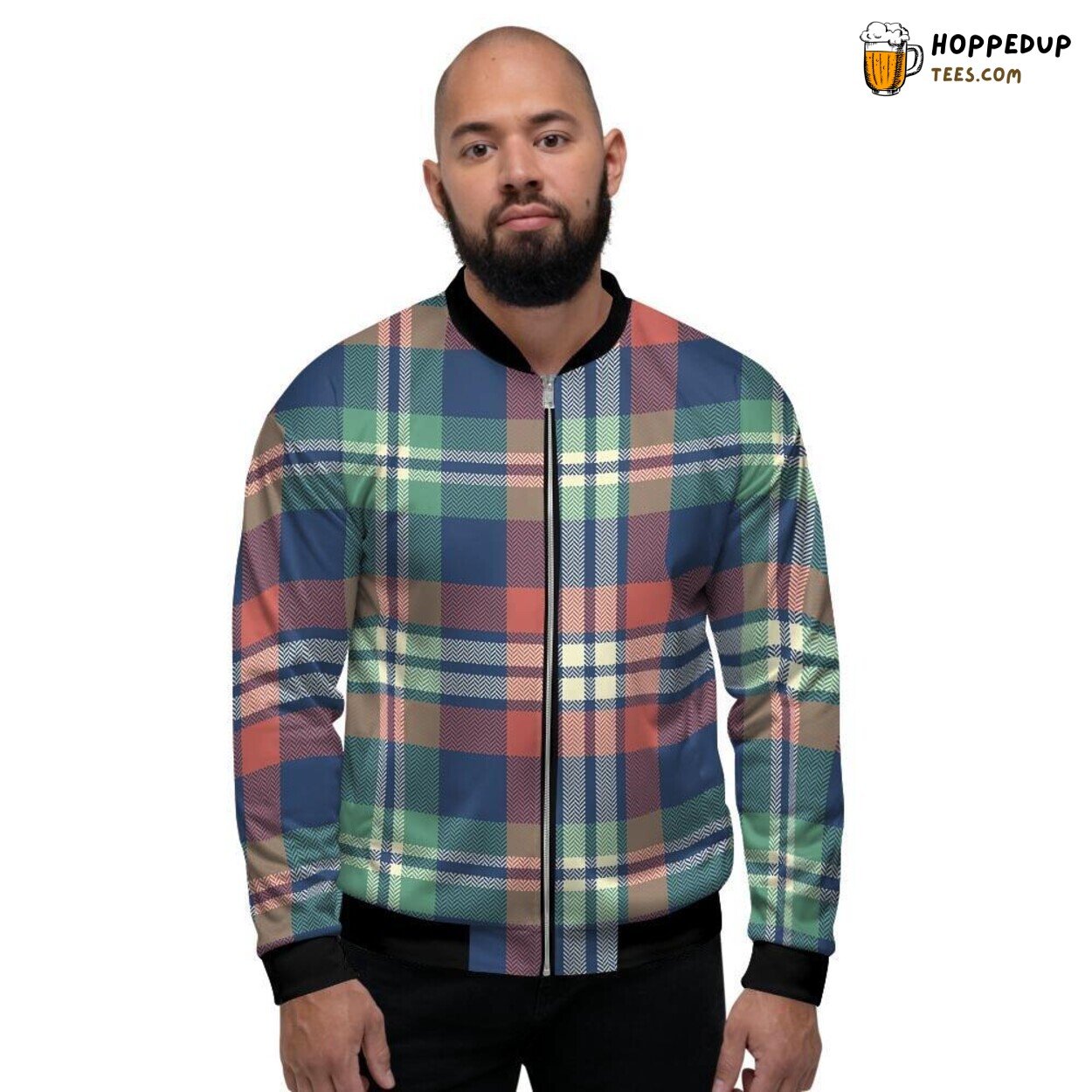 Vibrant Multicolor Plaid Tartan Design Men’s Bomber Jacket Classic Patterns
