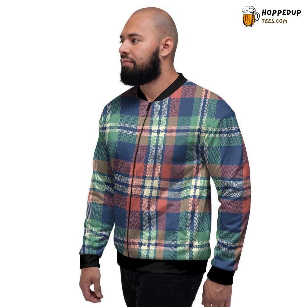 Vibrant Multicolor Plaid Tartan Design Men’s Bomber Jacket Classic Patterns