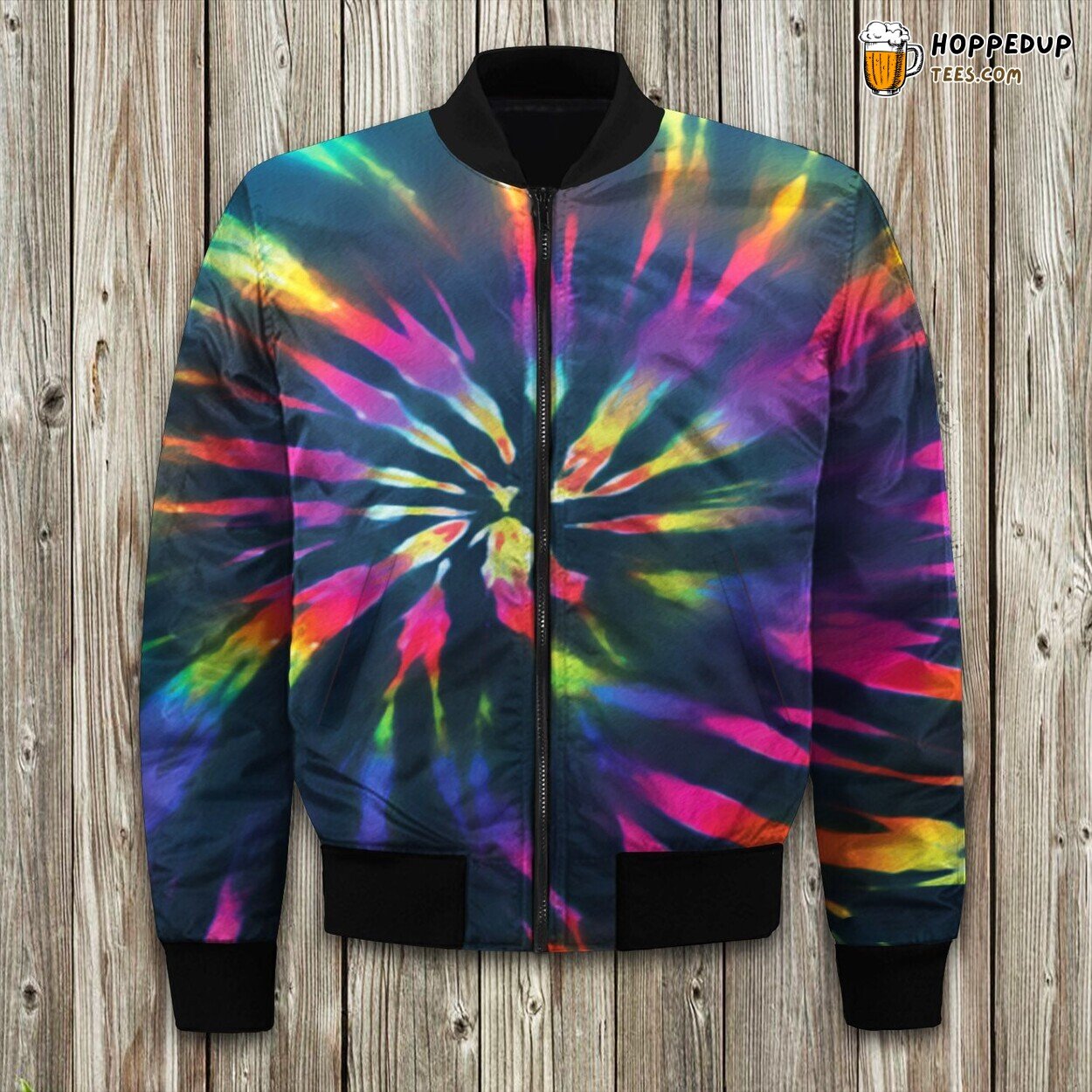 Vibrant Neon Tie Dye Design Winter Bomber Jacket Colorful Fashion Statement
