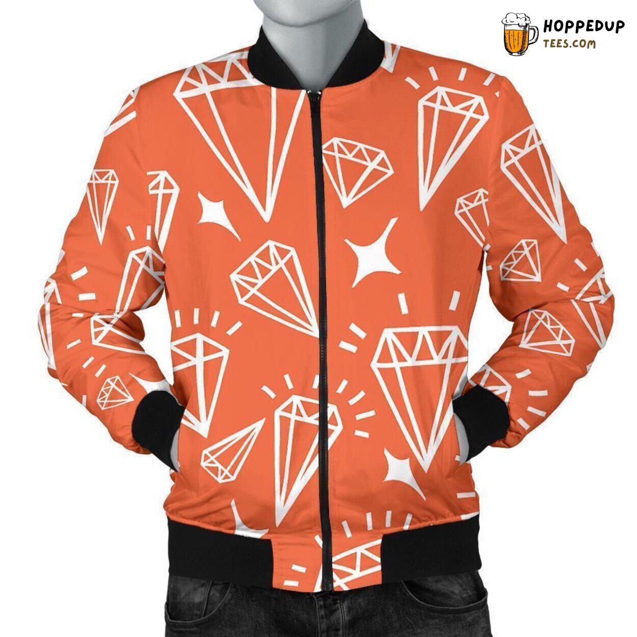 Vibrant Orange Diamond Men’s Bomber Jacket Unique Pattern Essence Display