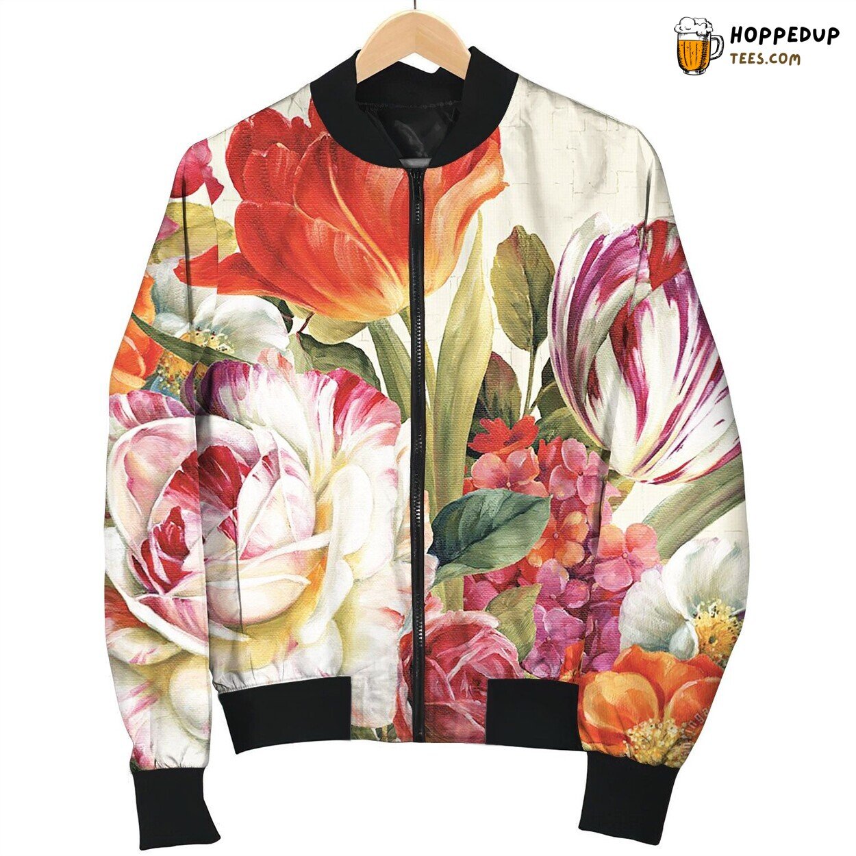 Vibrant Poppy Flower Bloom Bomber Jackets Winter Floral Splendor