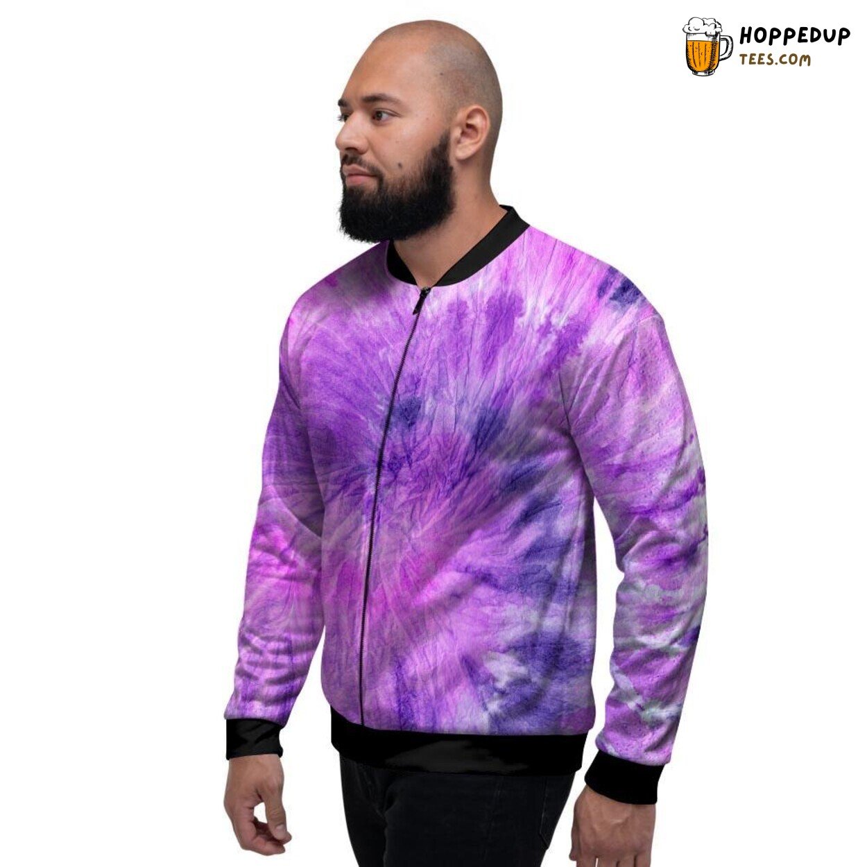 Vibrant Purple Color Tie Dye Men’s Bomber Jacket Artistic Swirl Fashion Design