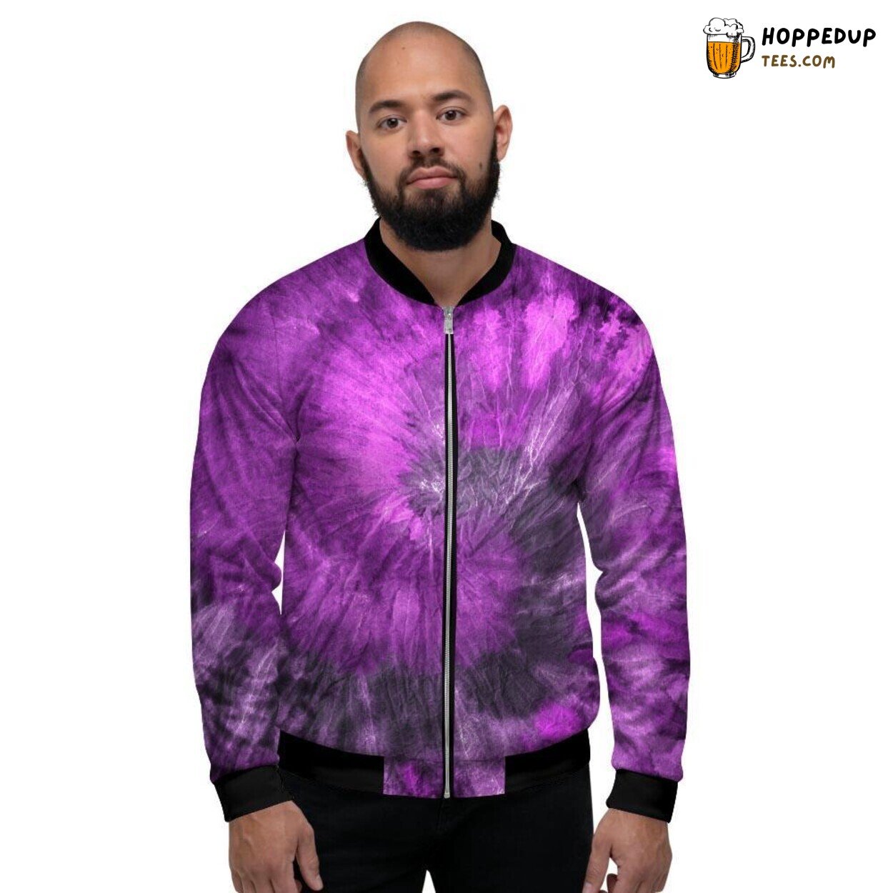 Vibrant Purple Swirling Tie Dye Design Men’s Bomber Jacket Retro Color Fusion