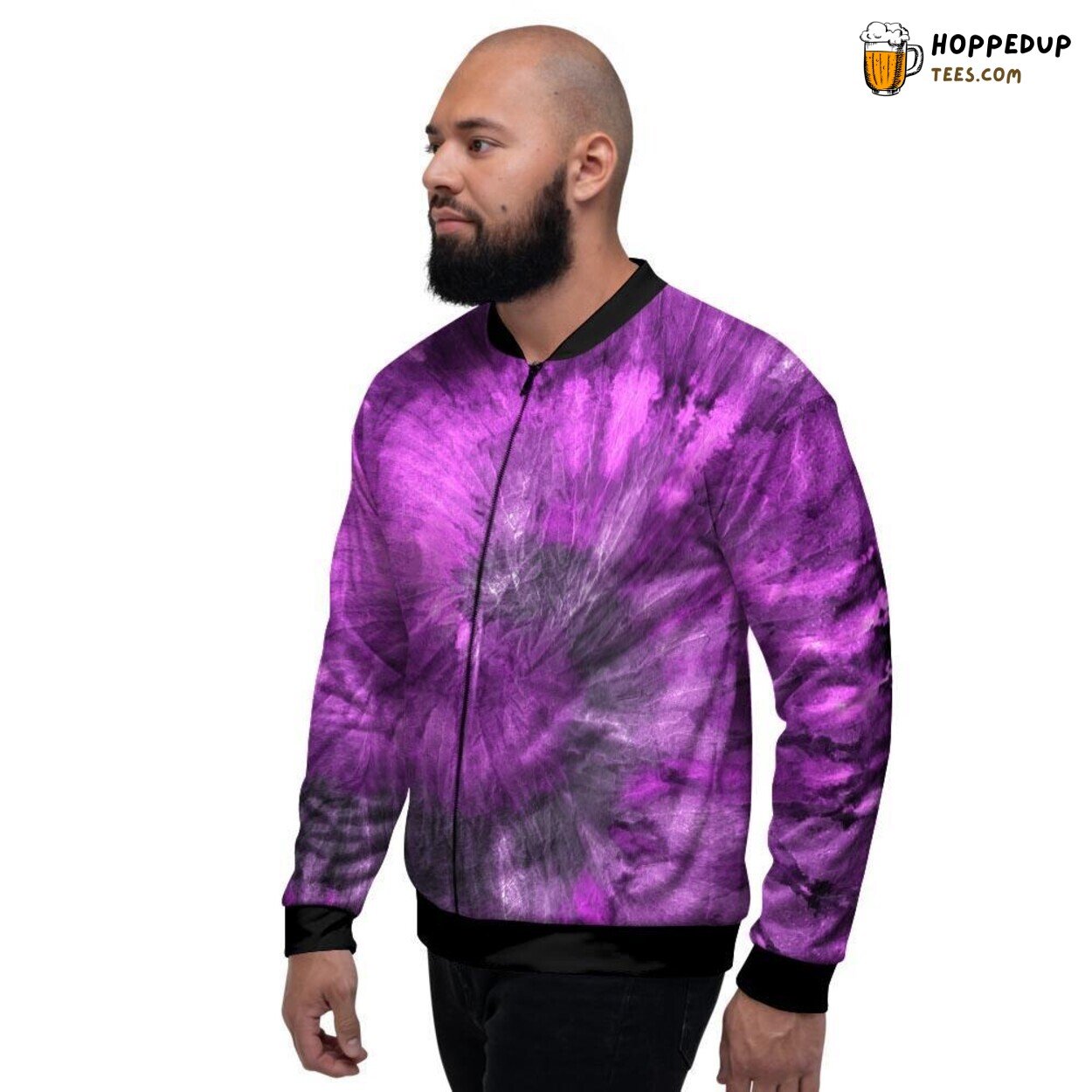 Vibrant Purple Swirling Tie Dye Design Men’s Bomber Jacket Retro Color Fusion