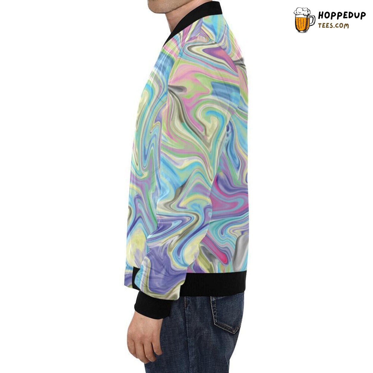 Vibrant Rainbow Marble Pattern Print Design Men’s Bomber Jacket