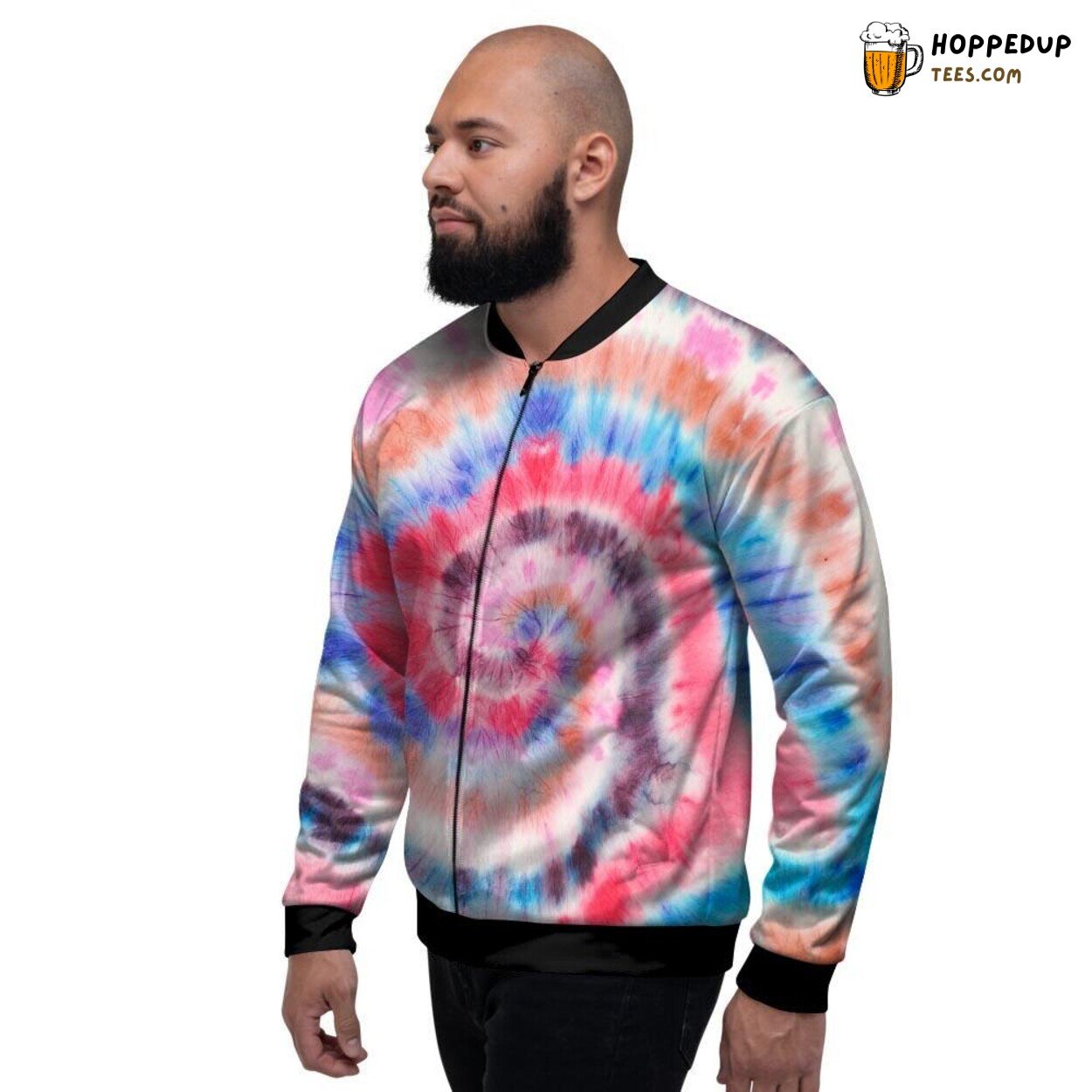Vibrant Rainbow Swirl Tie Dye Men’s Bomber Jacket Colorful Psychedelic Fashion
