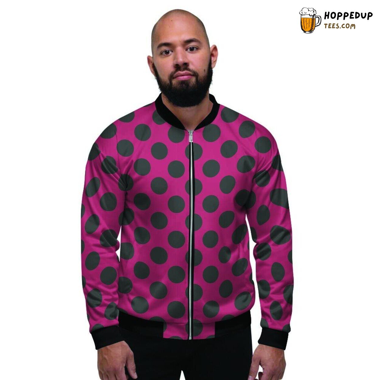 Vibrant Red Black Polka Dot Pattern Design Men’s Bomber Jacket Dotted Fashion