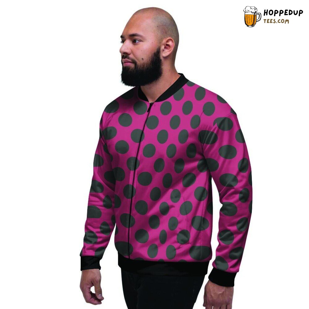 Vibrant Red Black Polka Dot Pattern Design Men’s Bomber Jacket Dotted Fashion