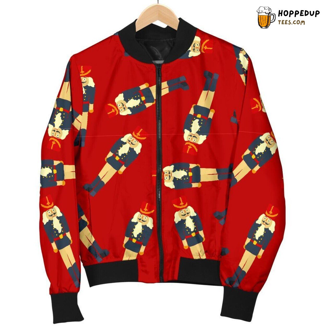 Vibrant Red Nutcracker Men’s Bomber Jacket Distinct Pattern Design Art Vibrant Red Nutcracker Men’s Bomber Jacket Distinct Pattern Design Art