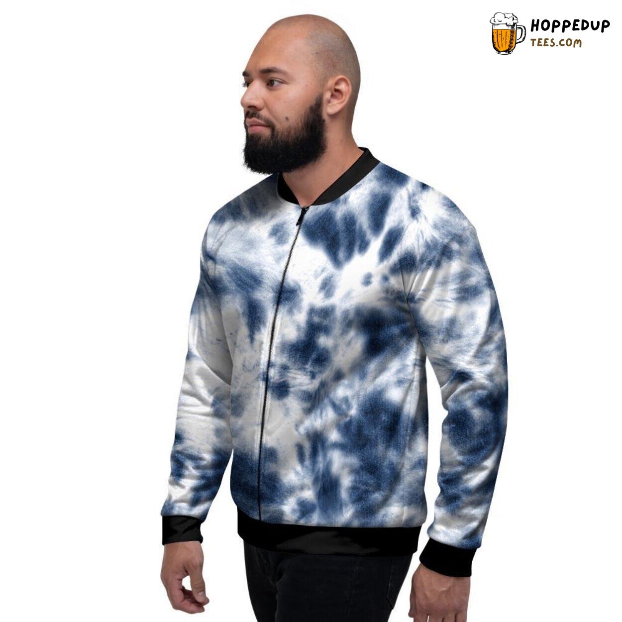 Vibrant Spiral Blue Tie Dye Design Men’s Bomber Jacket Swirling Artistic Look