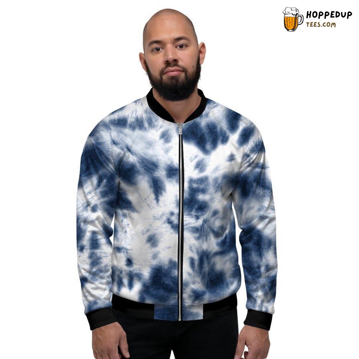 Vibrant Spiral Blue Tie Dye Design Men’s Bomber Jacket Swirling Artistic Look
