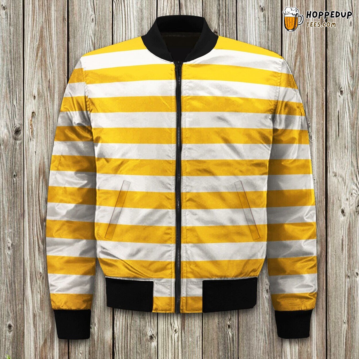 Vibrant Stripe Yellow Winter Bomber Jacket Stylish Warm Tailored Fit