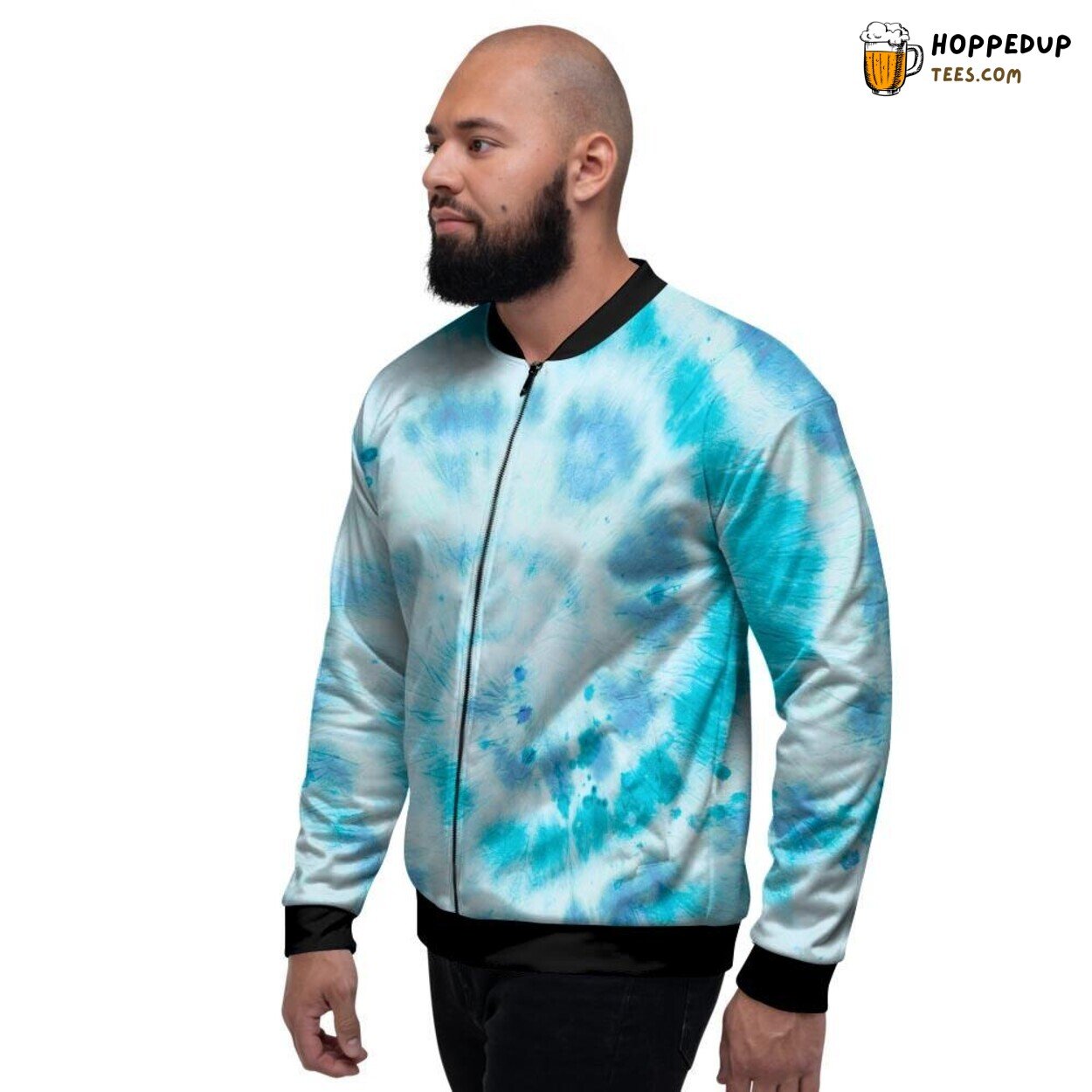Vibrant Turquoise Tie Dye Design Men’s Bomber Jacket Colorful Swirl Fashion