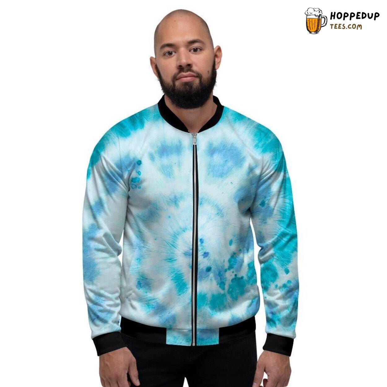 Vibrant Turquoise Tie Dye Design Men’s Bomber Jacket Colorful Swirl Fashion Vibrant Turquoise Tie Dye Design Men’s Bomber Jacket Colorful Swirl Fashion