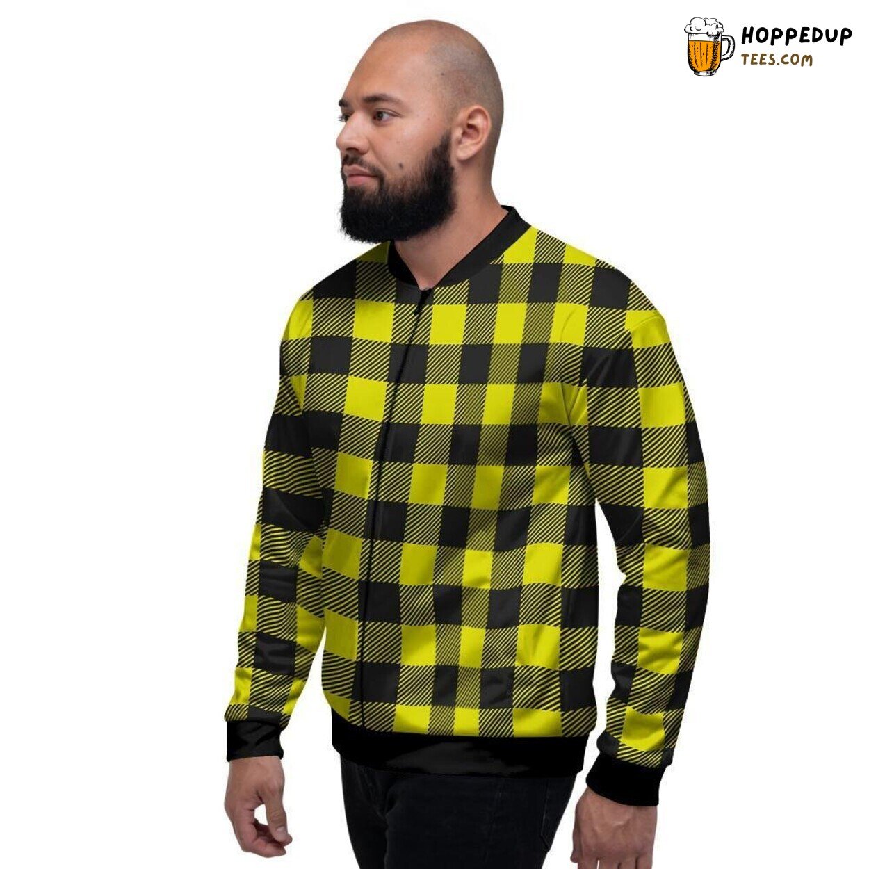 Vibrant Yellow Plaid Classic Design Men’s Bomber Jacket Modern Fashion Statement