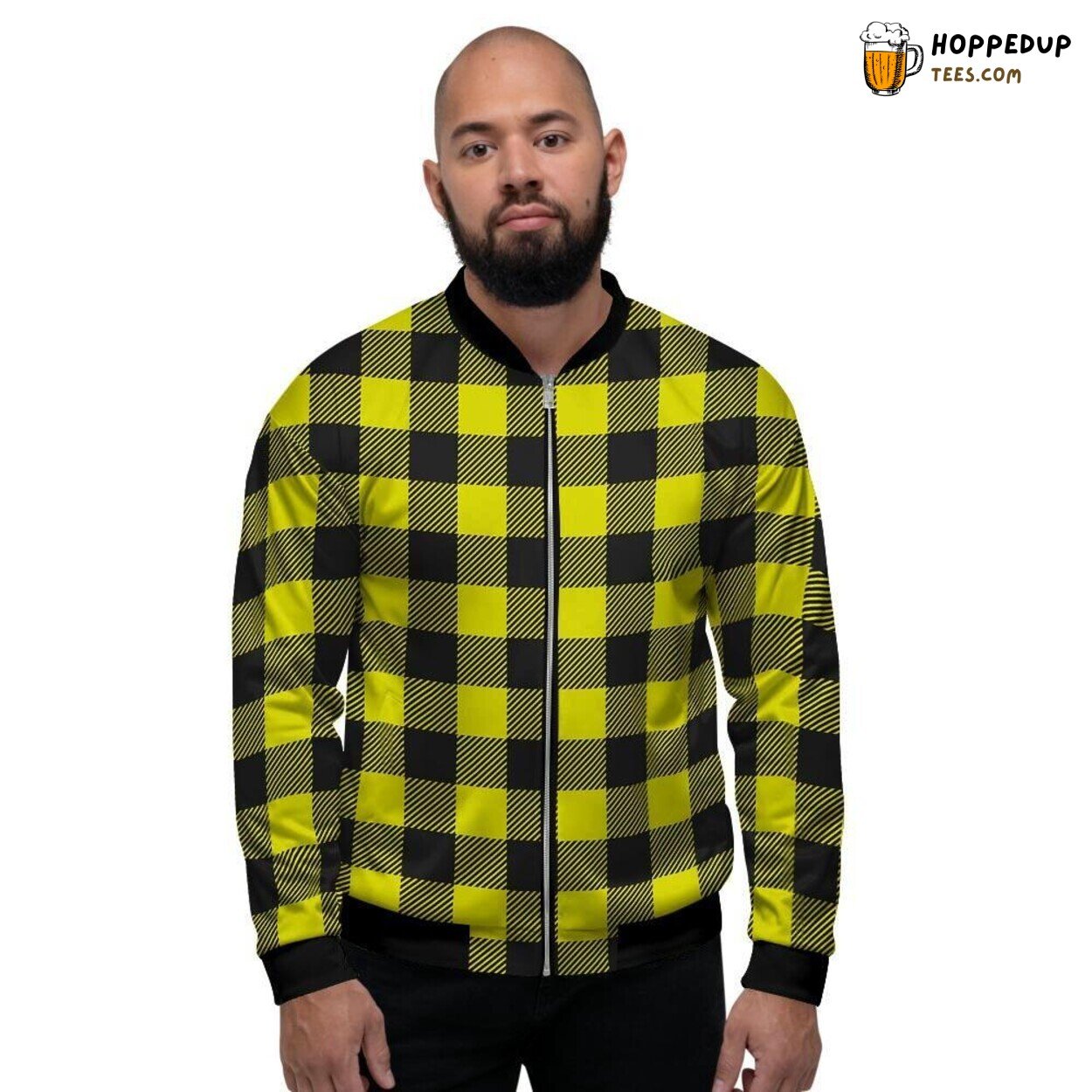 Vibrant Yellow Plaid Classic Design Men’s Bomber Jacket Modern Fashion Statement