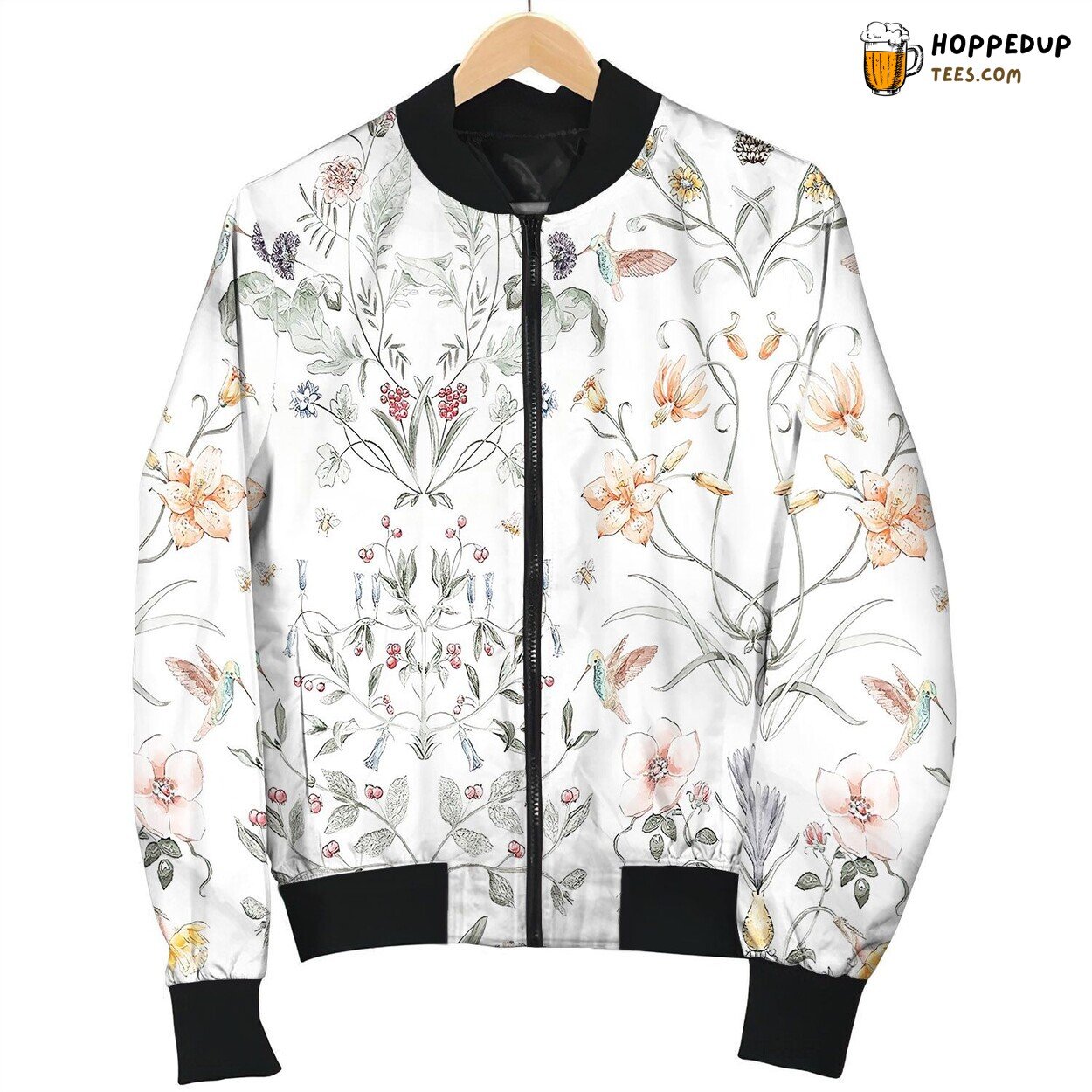 Victorian Painted Garden Watercolor Damask Bomber Jacket