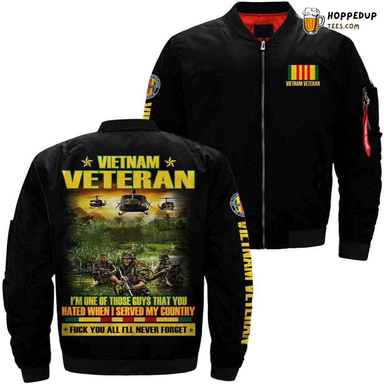 Vietnam Veteran Served Country Over Print Bomber Jacket Veterans