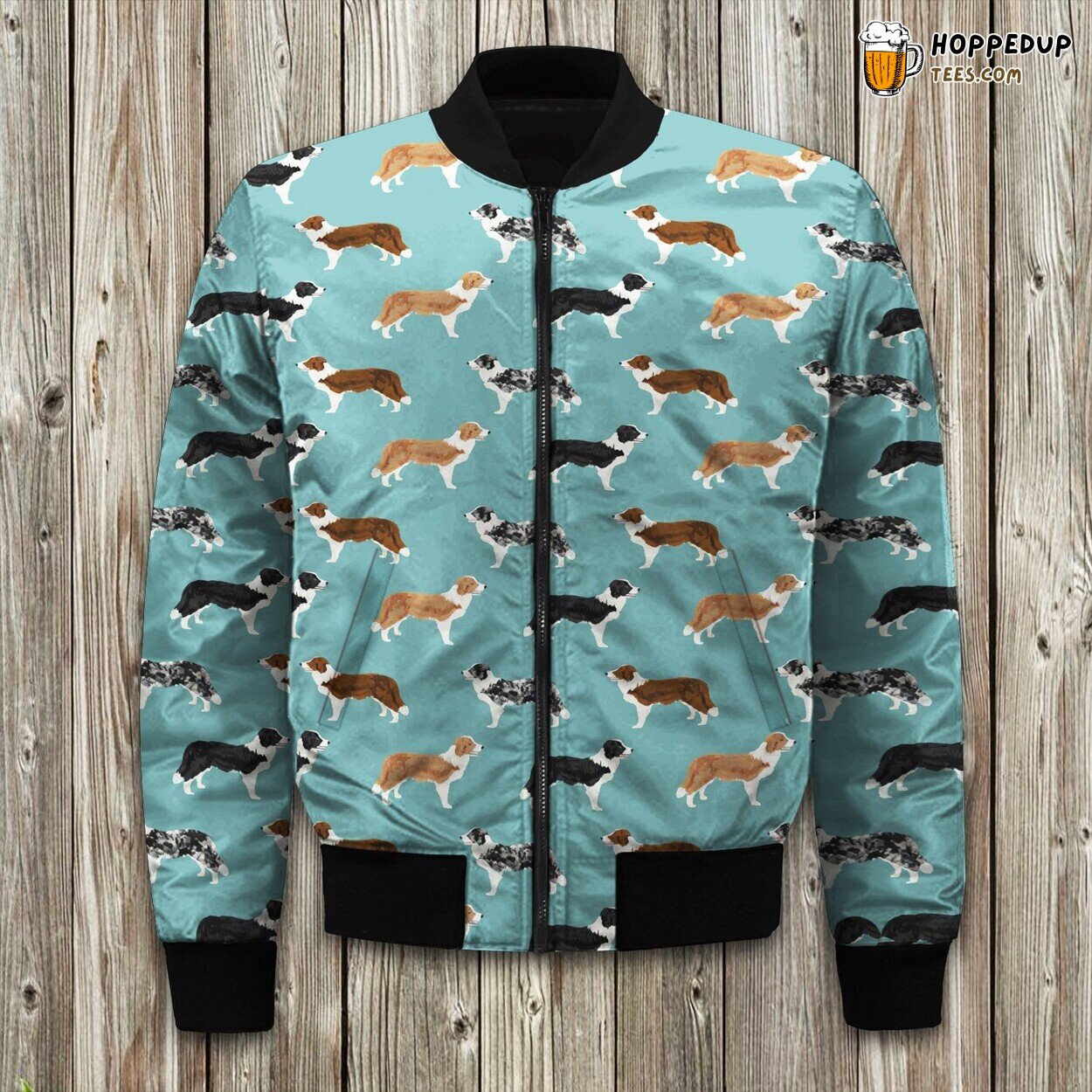 Vigilant Border Collie Gaze Bomber Jackets Winter Shepherd’s Watch