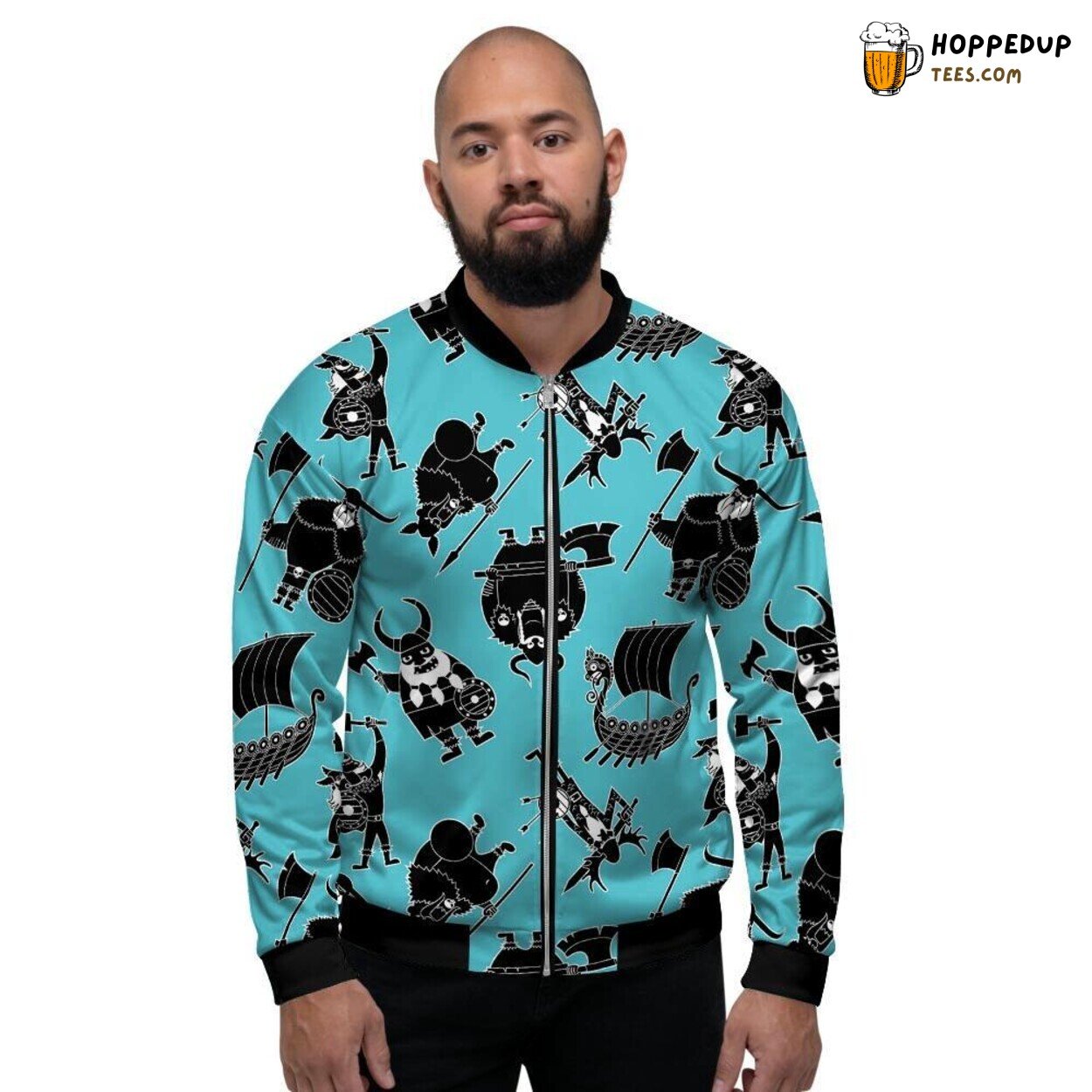 Viking Cartoon Inspired Silhouette Design Men’s Bomber Jacket Norse Fashion Wear