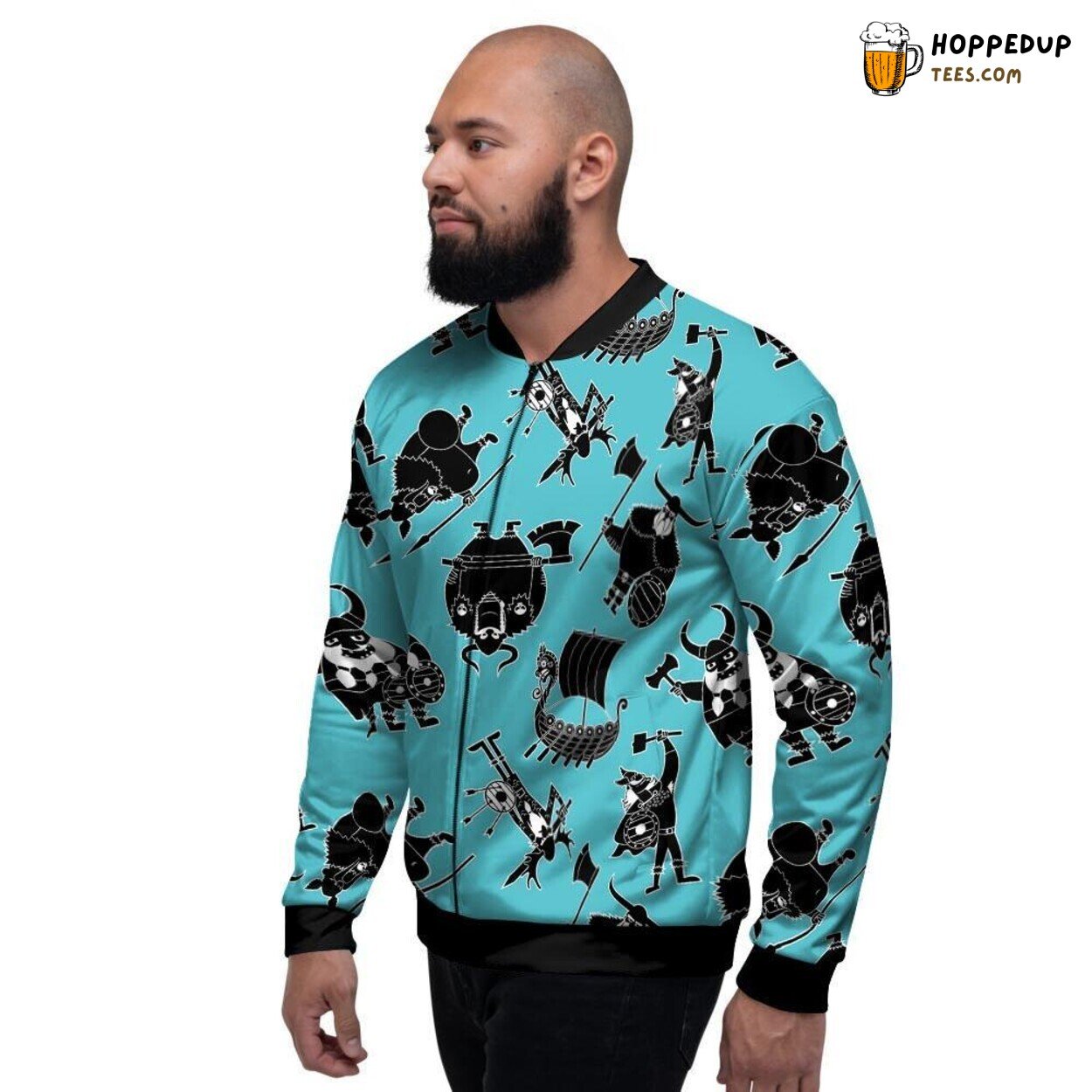 Viking Cartoon Inspired Silhouette Design Men’s Bomber Jacket Norse Fashion Wear
