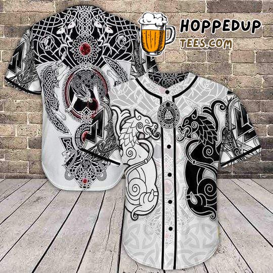 Viking The Sons of Fenrir Hati and Skoll Baseball Tee Jersey Shirts 3D