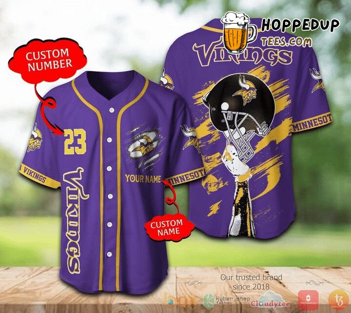 Vikings Custom Player Number Purple Baseball Jersey Unisex Fandom
