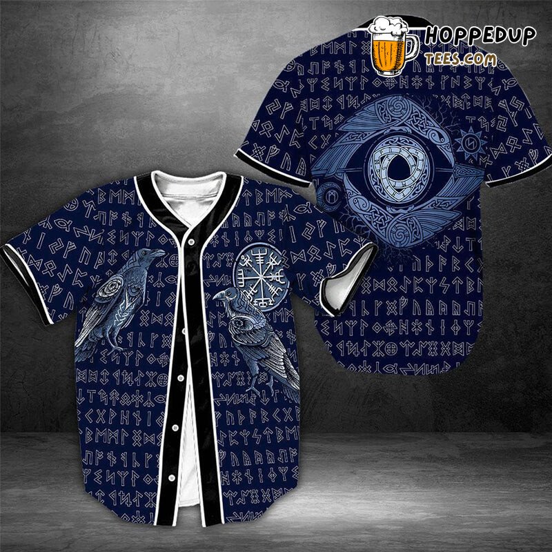 Vikings Raven Odin Eyes Baseball Tee Jersey Shirts 3D