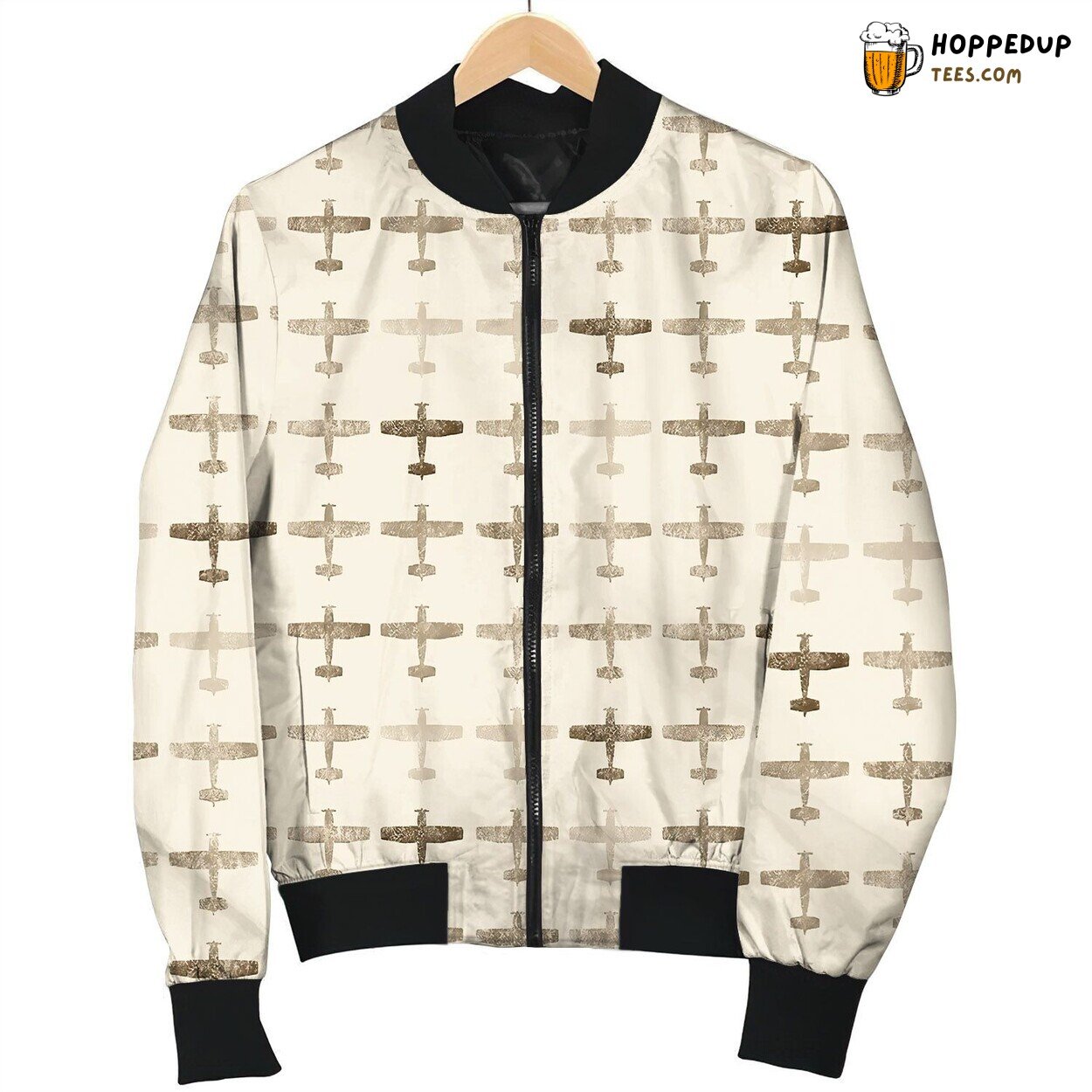 Vintage Aviation Sepia Airplane Stencils Bomber Jacket