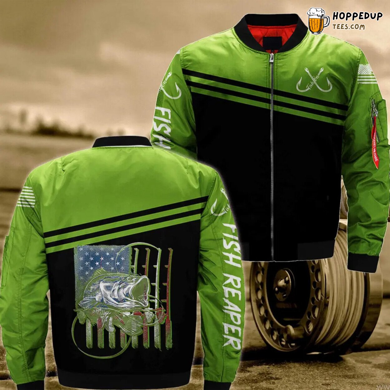Vintage Bass Fisherman Gift American Flag Party Boat Bomber Jacket