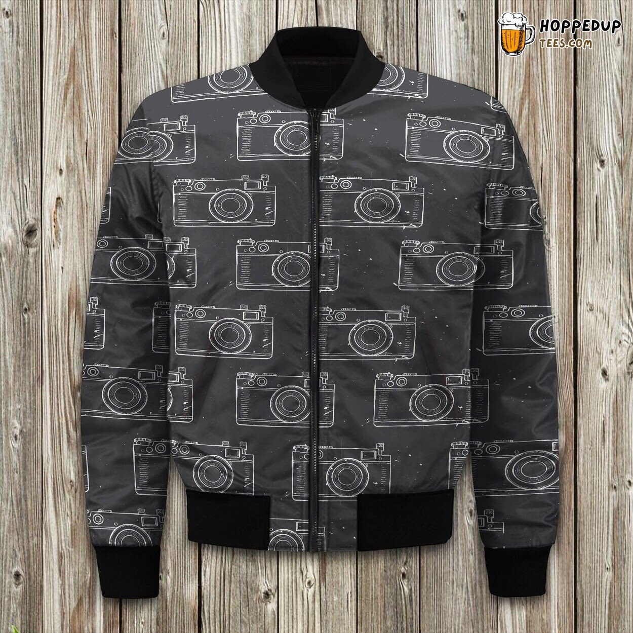 Vintage Black Camera Winter Bomber Jacket Tailored Unique Elegance Design