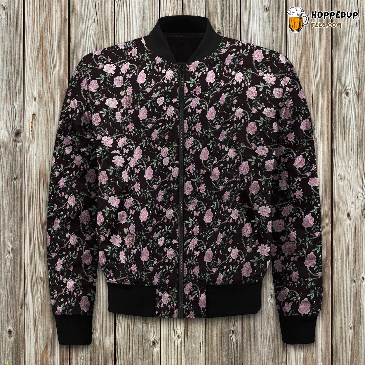 Vintage Black Floral Bomber Jacket