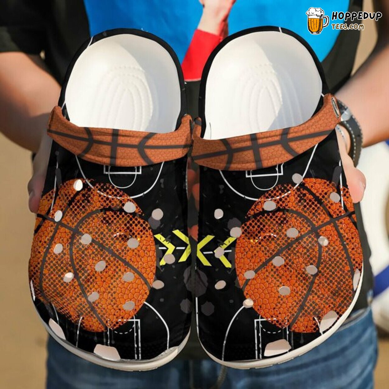 Vintage Black Orange Basketball Themed Comfortable Unique Clog Shoes