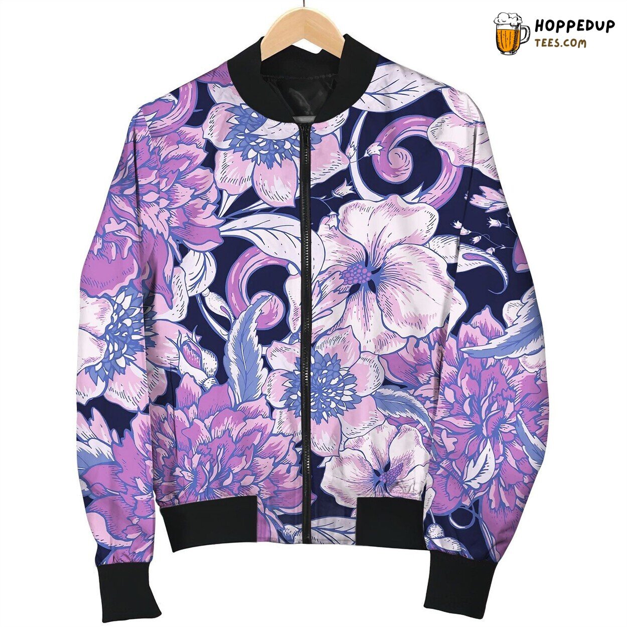 Vintage Botanical Seamless Pattern With Blooming Bomber Jacket