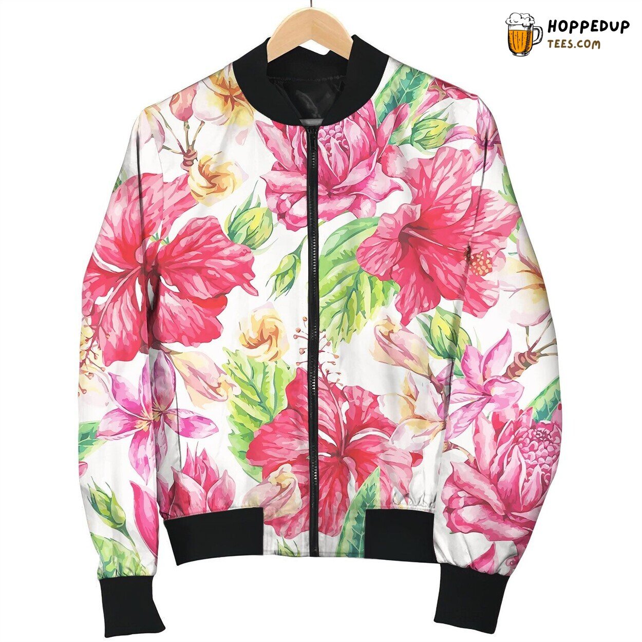 Vintage Bright Tropical Flowers Seamless Bomber Jacket