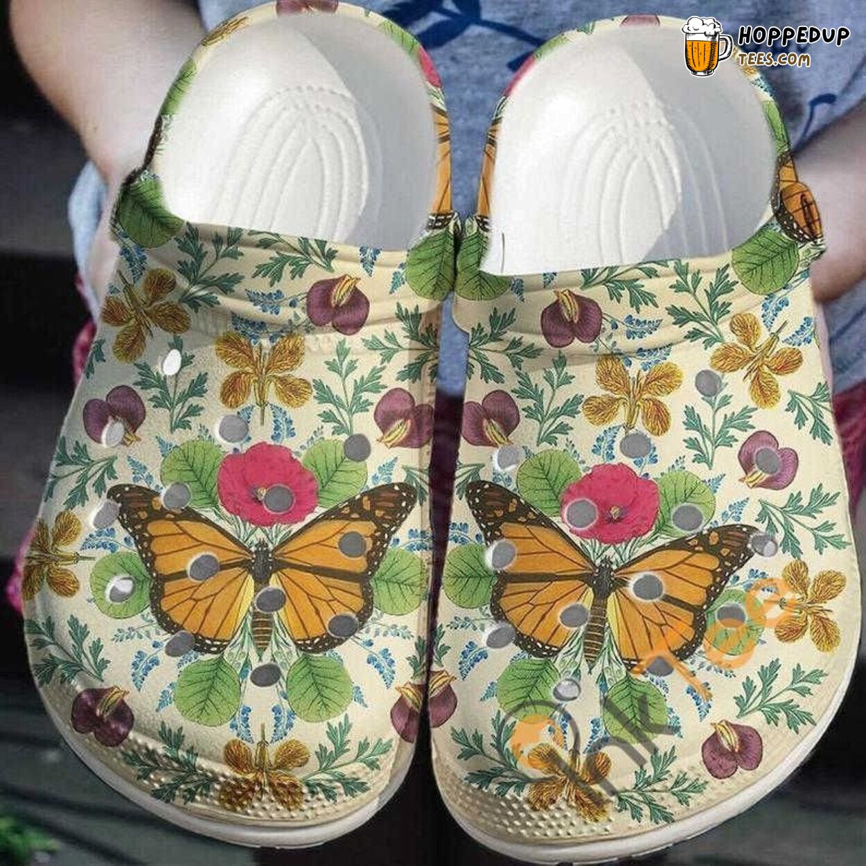 Vintage Butterfly Flower Decor Themed Comfortable Clog Shoes Unique Design