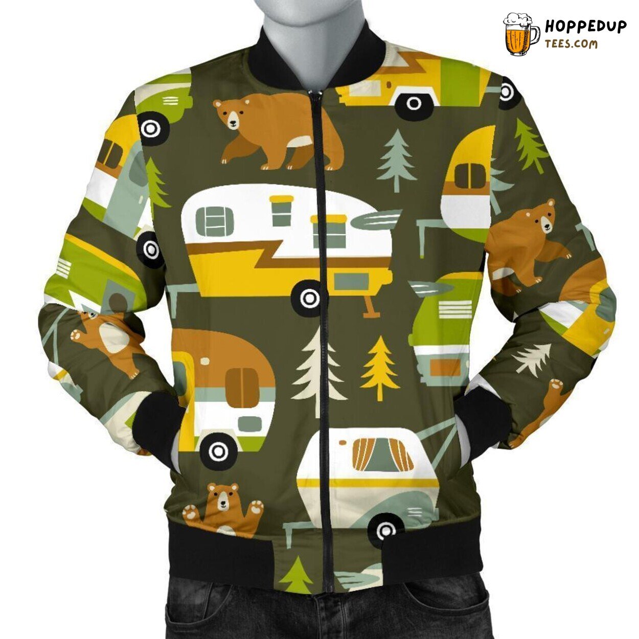 Vintage Camper Van Journey Men’s Bomber Jacket Unique Pattern Essence Art