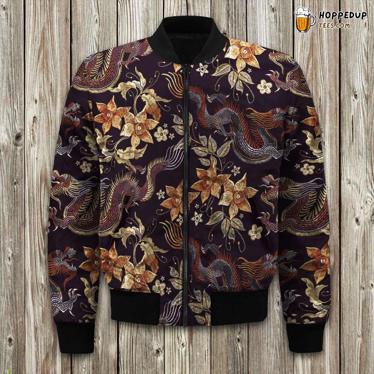 Vintage Dragon Flower Bomber Jacket