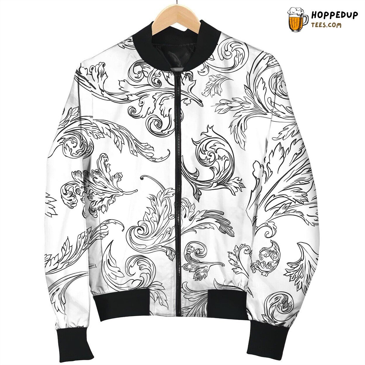 Vintage Floral Leaves And Shapes Wallpaper Bomber Jacket