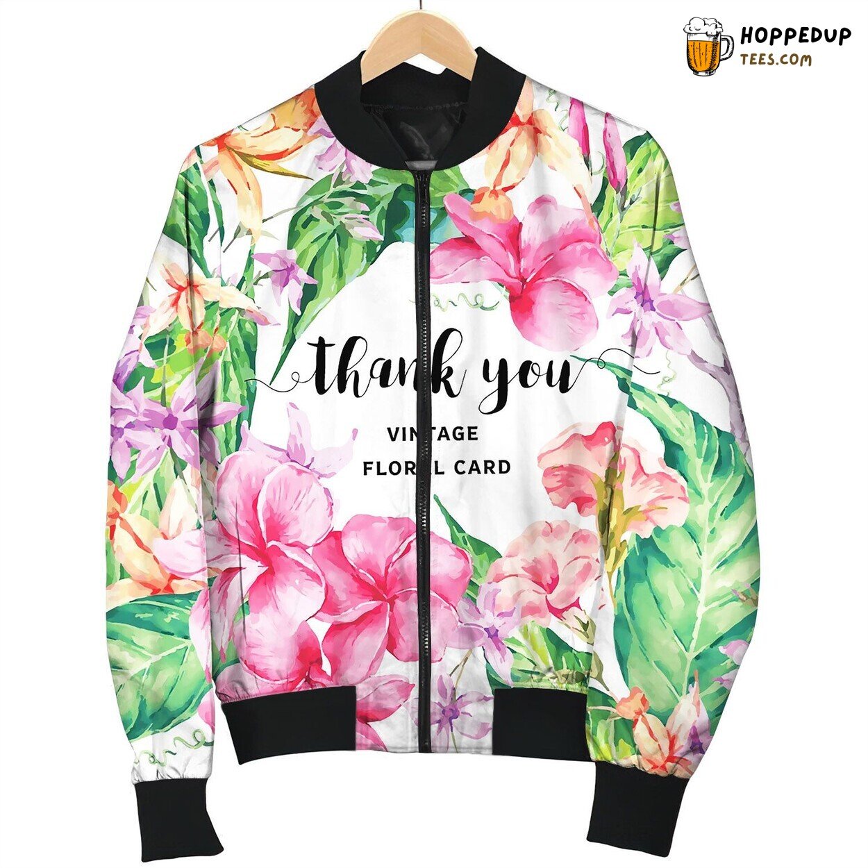 Vintage Floral Tropical Thank You Card Bomber Jacket