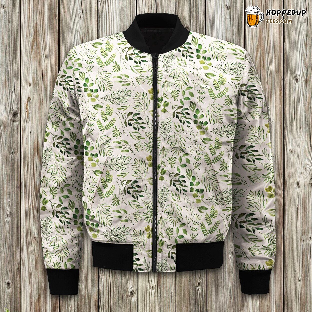 Vintage Green Foliage Leaves Distressed Texture Bomber Jacket