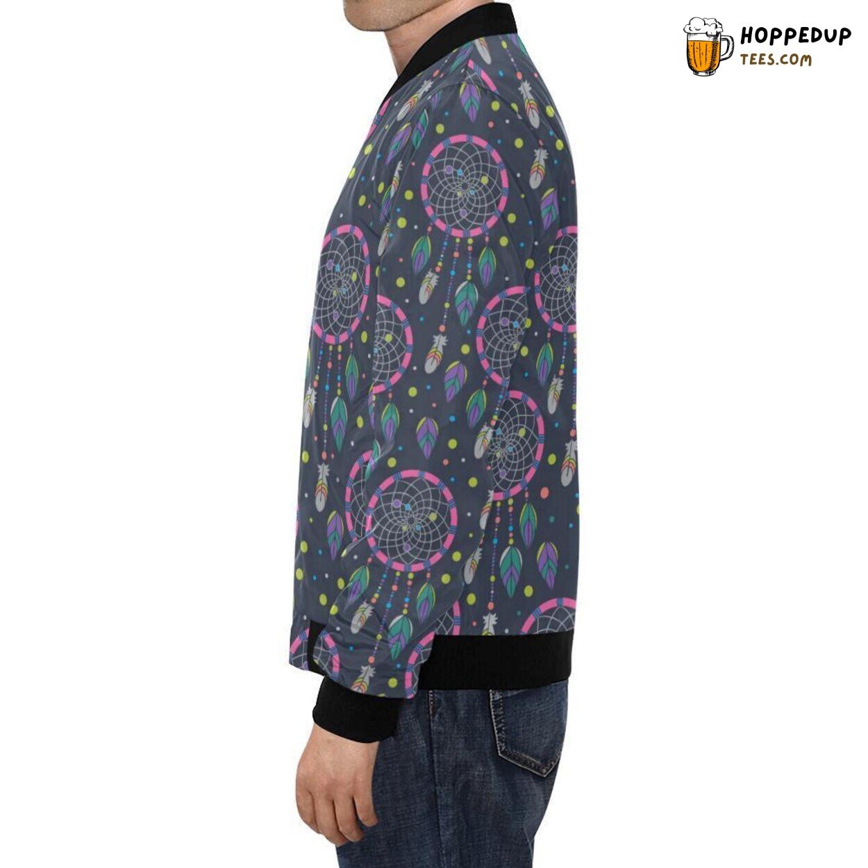 Vintage Inspired Men’s Bomber Jacket with Dream Catcher & Feathers