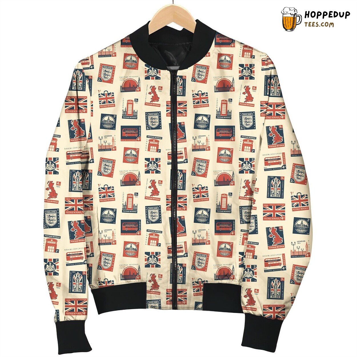 Vintage London Stamp Texture Seamless Bomber Jacket