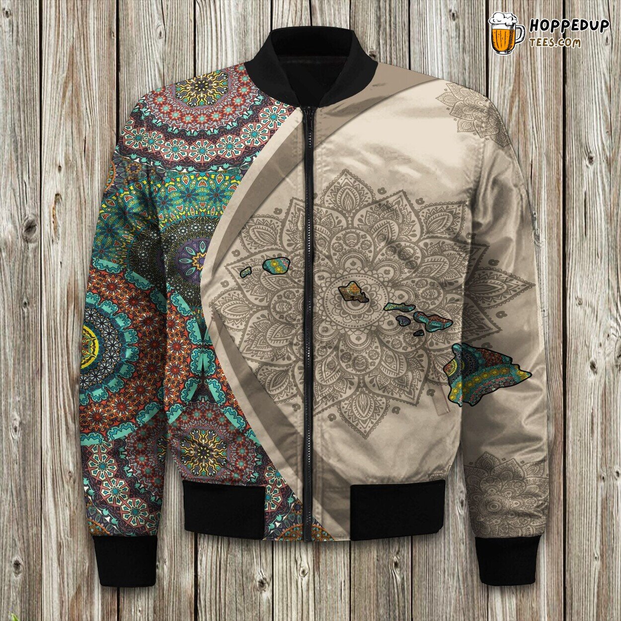 Vintage Mandala Artistry Embellished Winter Bomber Jacket Design