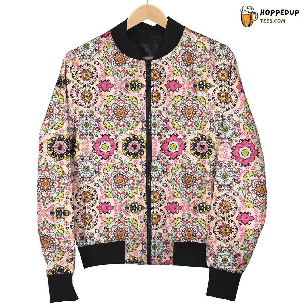 Vintage Mandala Pattern Bomber Jacket