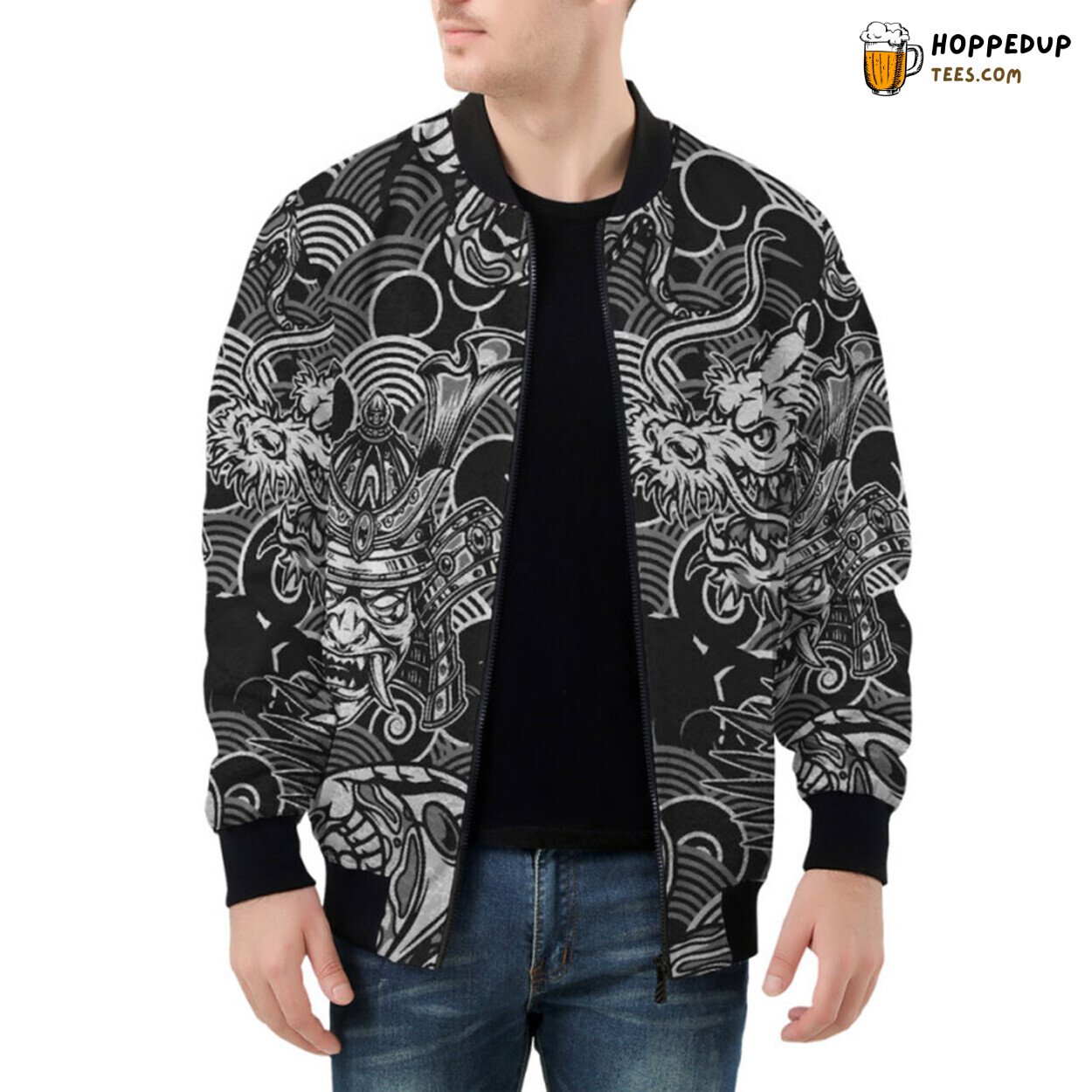 Vintage Mastery of Snake Encircling Dragon and Samurai Bomber Jacket