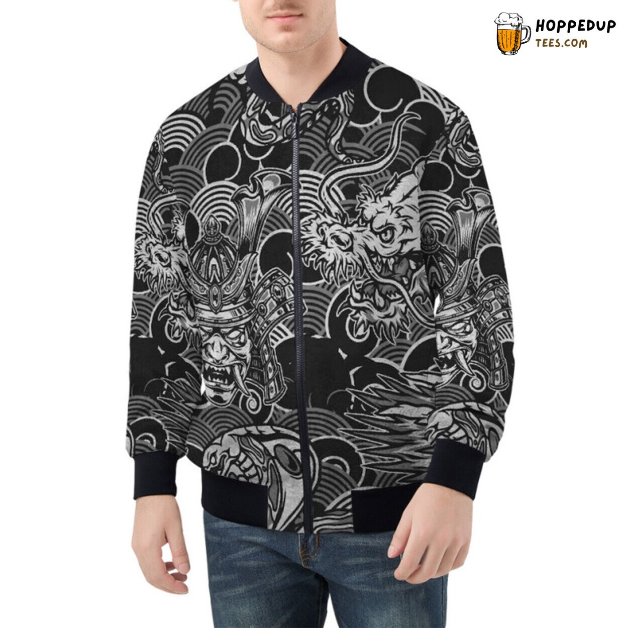 Vintage Mastery of Snake Encircling Dragon and Samurai Bomber Jacket